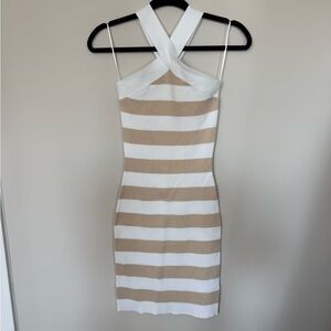 New with tag house of Harlow Striped Tan and White Women's knit Dress size XS